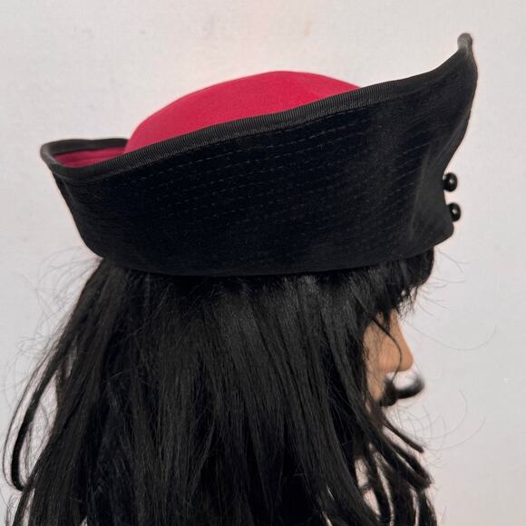 1950s Jaeger London Black Velvet Tilt Cocktail Hat Burgundy 21” Made UK main image 15